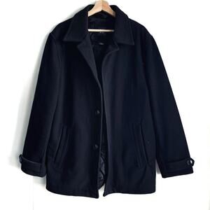 GAP wool blend mens pea coat black size medium quilted lining, front pockets